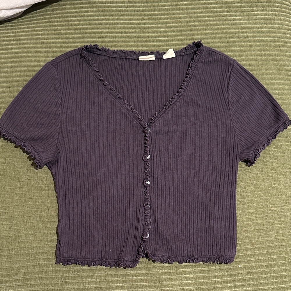 Levi's Dark Grey Ribbed Short Sleeve Button Up Blouse